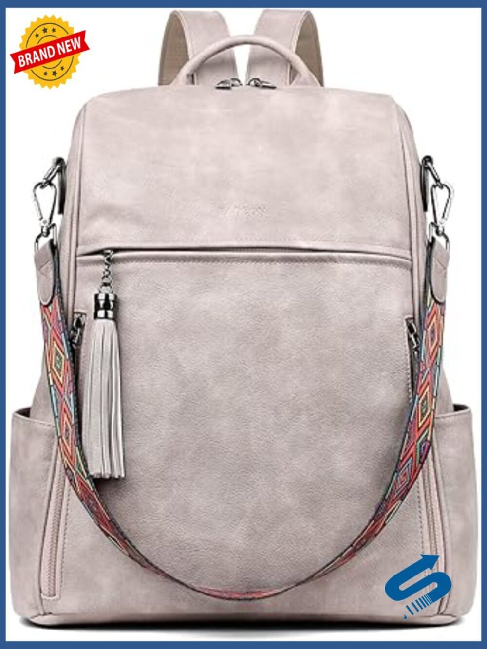 Large PU Leather Laptop Backpack Convertible to Shoulder Bag Waterproof 15.6